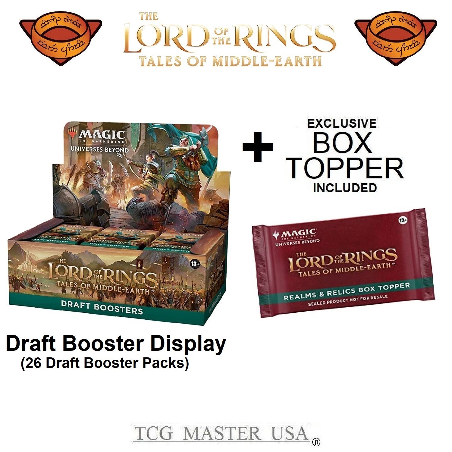 Magic: The Gathering Lord Of The Rings Draft Booster Box - 36 Packs + 1  Foil Box Topper Card MTG Collector Box Topper